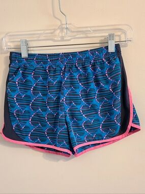 Xersion Teal Patterned Athletic Shorts with Pink Trim